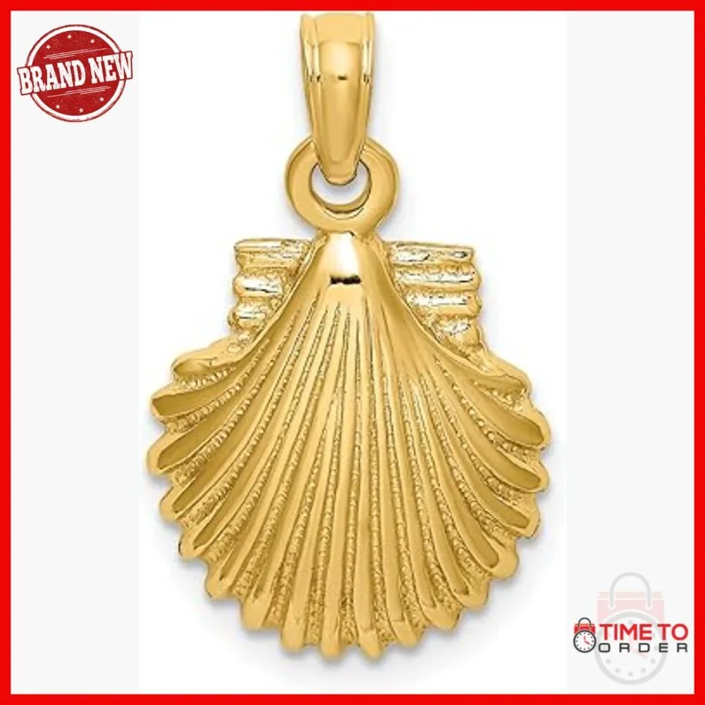 10k Yellow Gold Scallop Shell Pendant 13x12mm Spiritual Journey Necklace